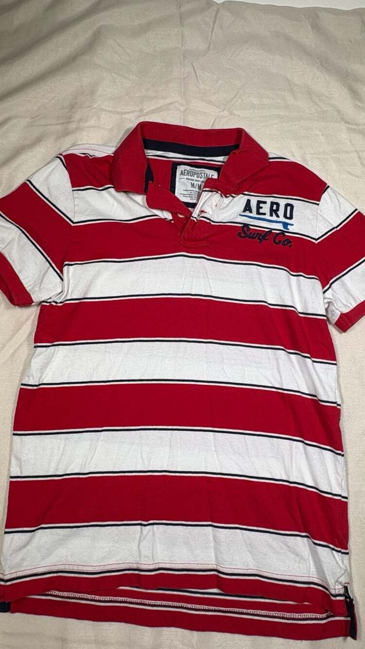 Aeropostale Aero Surf Co. Polo Shirt Size M Red White Striped